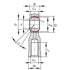 桿端軸承 GIKSR6-PS, 根據(jù) DIN ISO 12 240-4 標(biāo)準(zhǔn)，特種鋼材料，帶右旋內(nèi)螺紋，免維護(hù)
