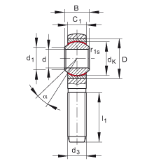 桿端軸承 GAKSL5-PS, 根據(jù) DIN ISO 12 240-4 標(biāo)準(zhǔn)，特種鋼材料，帶左旋外螺紋，免維護(hù)