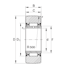 支撐型滾輪 NA2208-2RSR, 無軸向引導(dǎo)，兩側(cè)唇密封
