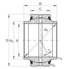 關(guān)節(jié)軸承 GE30-HO-2RS, 根據(jù) DIN ISO 12 240-1 標(biāo)準(zhǔn), 需維護(hù)，兩側(cè)唇密封