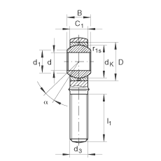 桿端軸承 GAKL18-PB, 根據(jù) DIN ISO 12 240-4 標(biāo)準(zhǔn)，帶左旋外螺紋，需維護