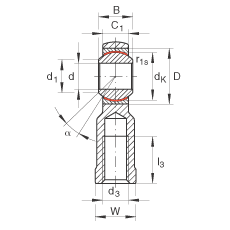 桿端軸承 GIKR22-PW, 根據(jù) DIN ISO 12 240-4 標準，帶右旋內螺紋，需維護
