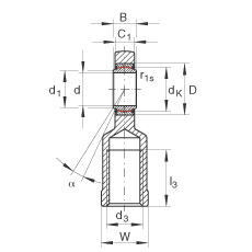 桿端軸承 GIR10-UK, 根據(jù) DIN ISO 12 240-4 標(biāo)準(zhǔn)，帶右旋內(nèi)螺紋，免維護(hù)
