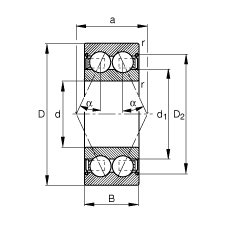 角接觸球軸承 3812-B-2Z-TVH, 雙列，雙側(cè)間隙密封，接觸角 α = 25°