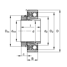 自調(diào)心球軸承 2212-K-2RS-TVH-C3 + H312, 根據(jù) DIN 630 和 DIN 5415 標(biāo)準(zhǔn)的主要尺寸, 帶錐孔和緊定套，兩側(cè)唇密封