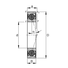 主軸軸承 HCB71904-C-2RSD-T-P4S, 調節(jié)，成對或單元安裝，接觸角 α = 15°，陶瓷球，兩側唇密封，非接觸，限制公差