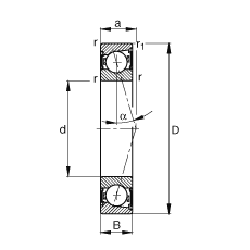 主軸軸承 B7208-C-2RSD-T-P4S, 調(diào)節(jié)，成對(duì)安裝，接觸角 α = 15°，兩側(cè)唇密封，非接觸，加嚴(yán)公差