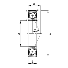 主軸軸承 B7209-E-2RSD-T-P4S, 調(diào)節(jié)，成對安裝，接觸角 α = 25°，兩側(cè)唇密封，非接觸，限制公差
