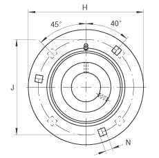 軸承座單元 GRRY20-VA, 帶三個(gè)/四個(gè)螺栓孔的法蘭的軸承座單元，沖壓鋼板，內(nèi)圈帶平頭螺釘，R 型密封， 耐腐蝕保護(hù)