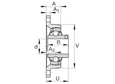軸承座單元 RCJTY1-3/4, 對角法蘭軸承座單元，鑄鐵，根據(jù) ABMA 15 - 1991, ABMA 14 - 1991, ISO3228 內(nèi)圈帶有平頭螺栓，R型密封，英制